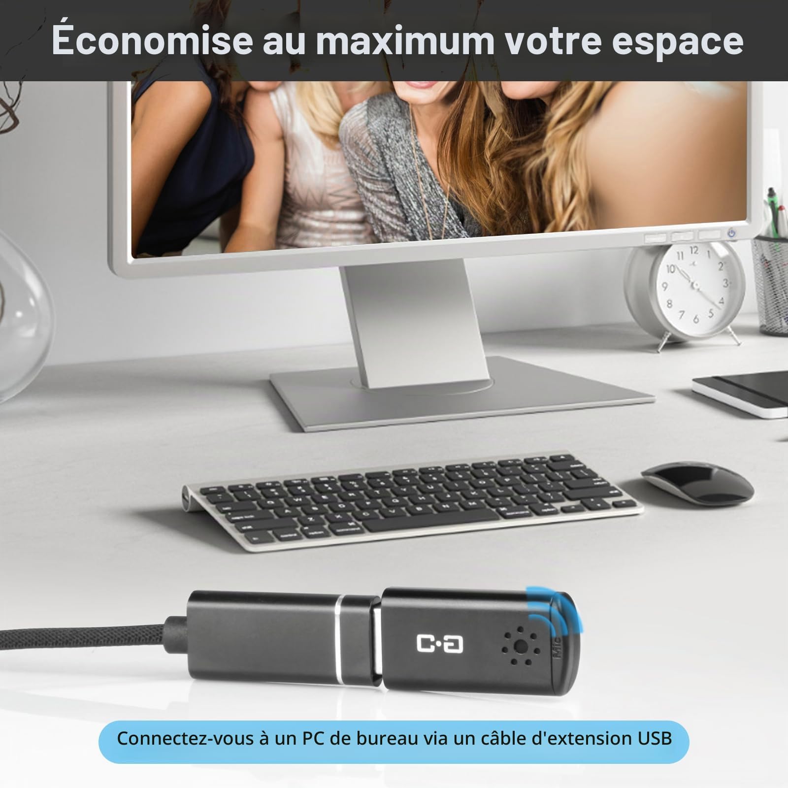 DUNGZDUZ Microphone USB pour Ordinateur Portable et Ordinateur de Bureau, Haute sensibilité pour des appels clairs, Plug-and-Play, Gain élevé, Portable sans Fil, idéal pour Le Travail et Les études