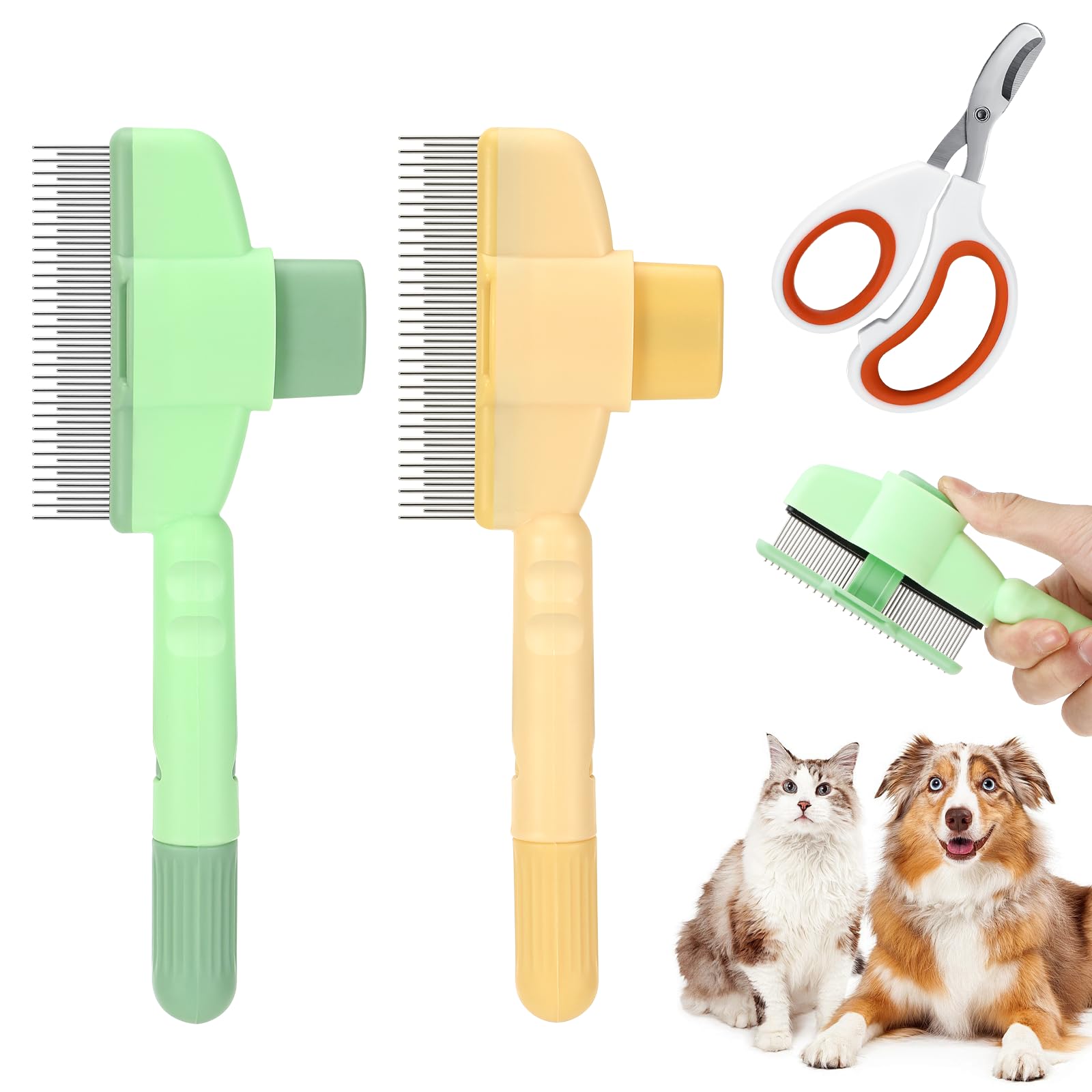 2-teiliges Fellpflege-Set Für Katzen – Bürste Mit Selbstreinigungsfunktion & Krallenschere Mit 2mm/4mm Löchern