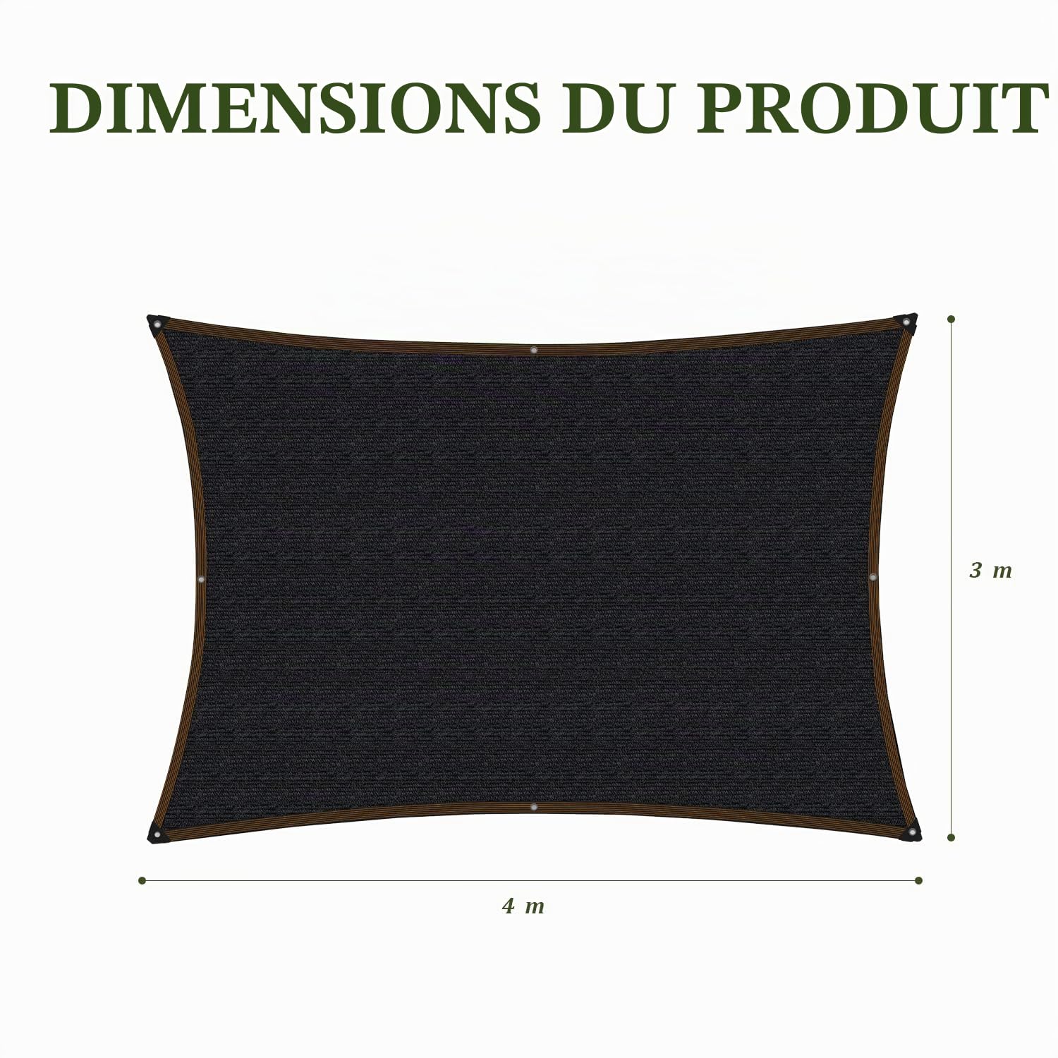 Voile d'ombre robuste 3x4m 70% protection UV pour balcon, terrasse, toit, jardin, plantes, niche, piscine, serre