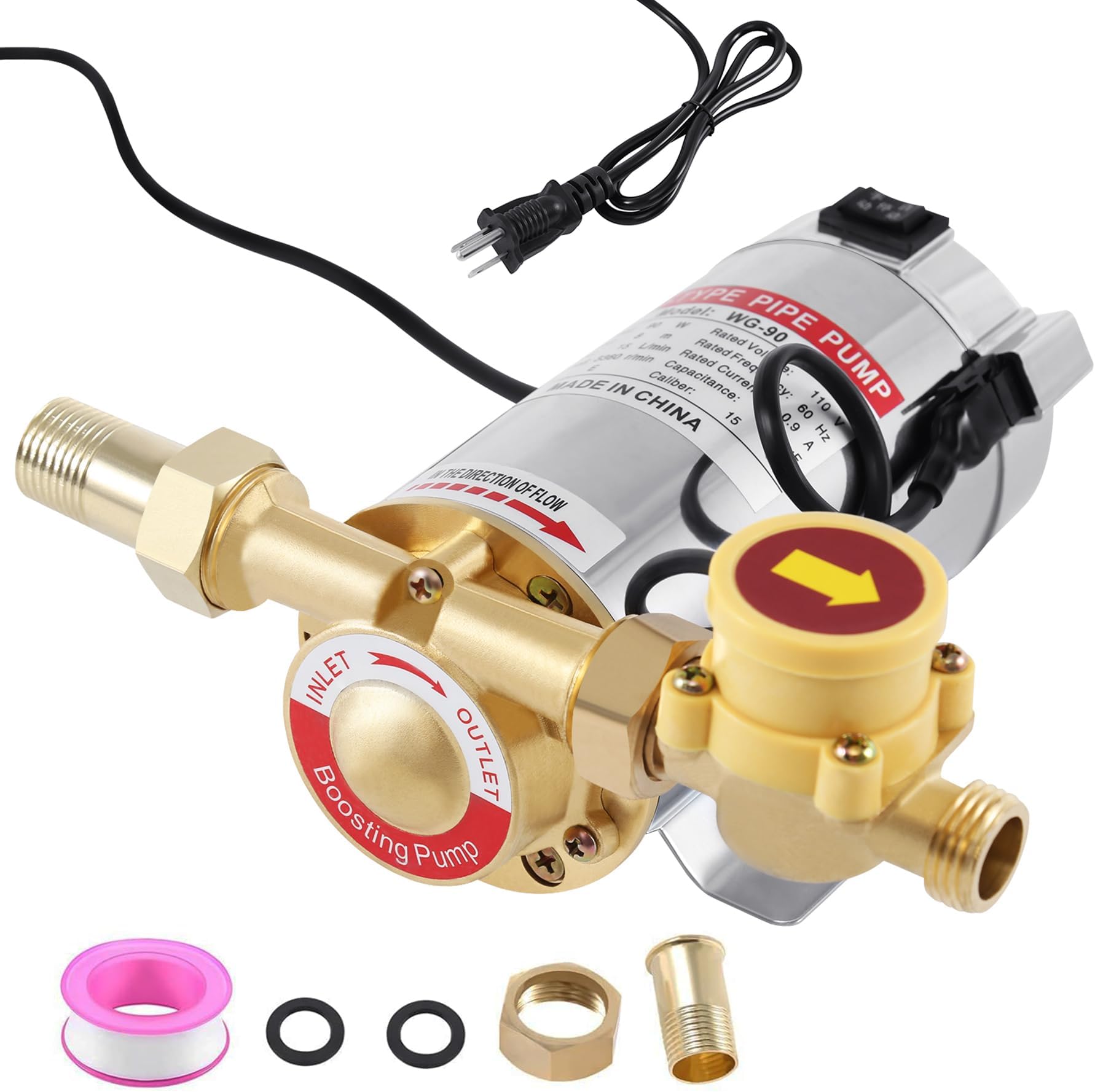 Samger Water Pressure Booster Pump, 110V 90W 243GPH 15PSI Home Water ...