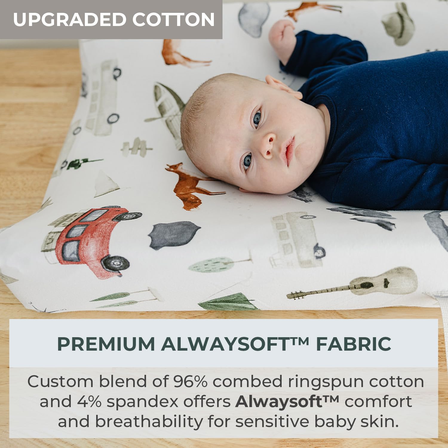 Pobibaby - 2 Pack Premium Changing Pad Cover - Ultra-Soft Cotton Blend, Stylish Woodland Pattern, Safe and Snug for Baby (Explore)