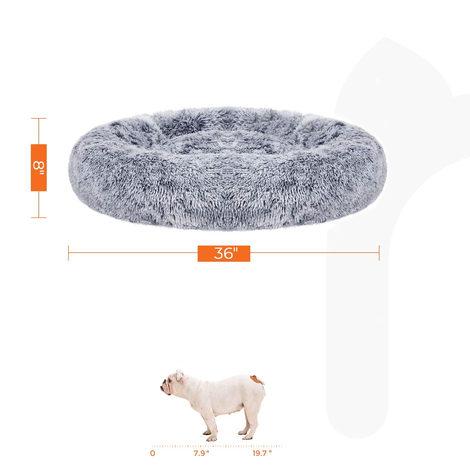 Feandrea Cuccia per cani soffice, cuccia per gatti, cuscino a ciambella, lavabile, imbottitura centrale rimovibile, peluche lungo, diametro 90 cm, grigio ombré PGW041G01