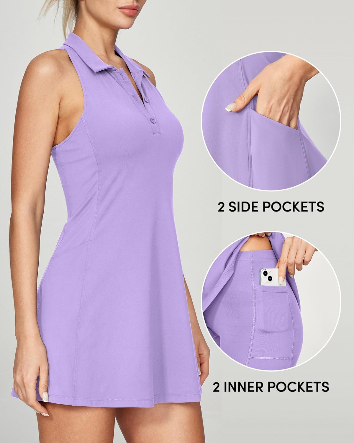 IUGA Tennis Dresses for Women Golf Dress with Shorts Underneath Built-in Bra Workout Exercise Athletic Dress with Pockets - Image 3