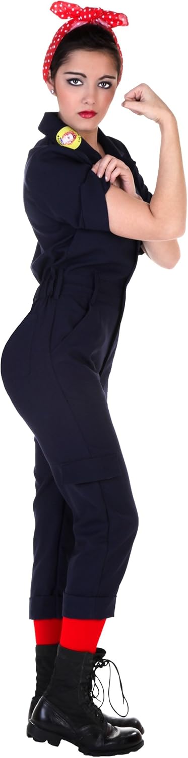 Womens Plus Size Hard Working Lady Jumpsuit | 40's Halloween or Cosplay Costume With Bandana