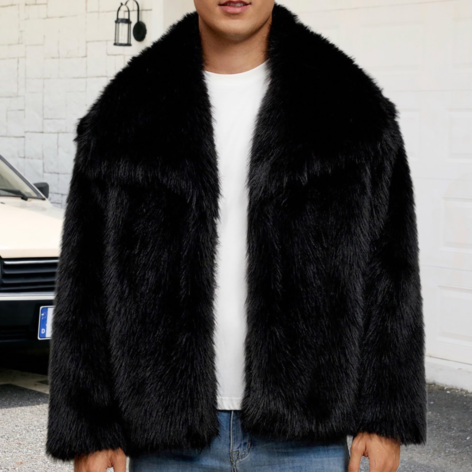 Giacca in pelliccia sintetica da uomo con risvolto grande capispalla | Overshirt invernale calda casual vestibilità ampia giacca a vento morbida antivento elegante cappotto comfort streetwear