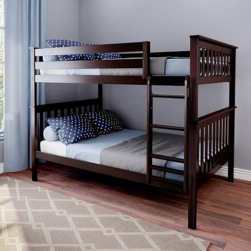 Miniatura 55 de Max & Lily - Litera de tamaño individual sobre matrimonial con escalera, base de cama de madera maciza para niños, barandillas de seguridad de 14