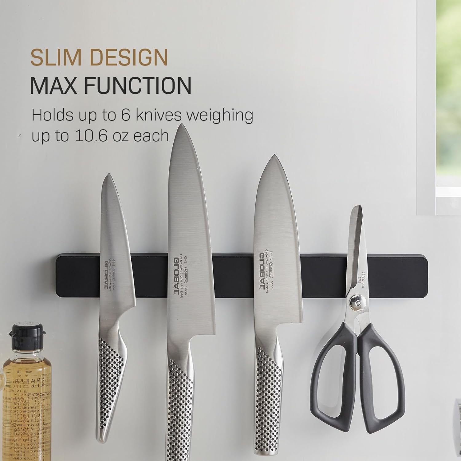 YAMAZAKI Home Magnetic Knife Holder Wall Mount – Strong Magnet Kitchen Knife Strip With Silicone Blade Protection, Easy Installation, Multi-Purpose Organizer For Kitchen, Bathroom & Workspace