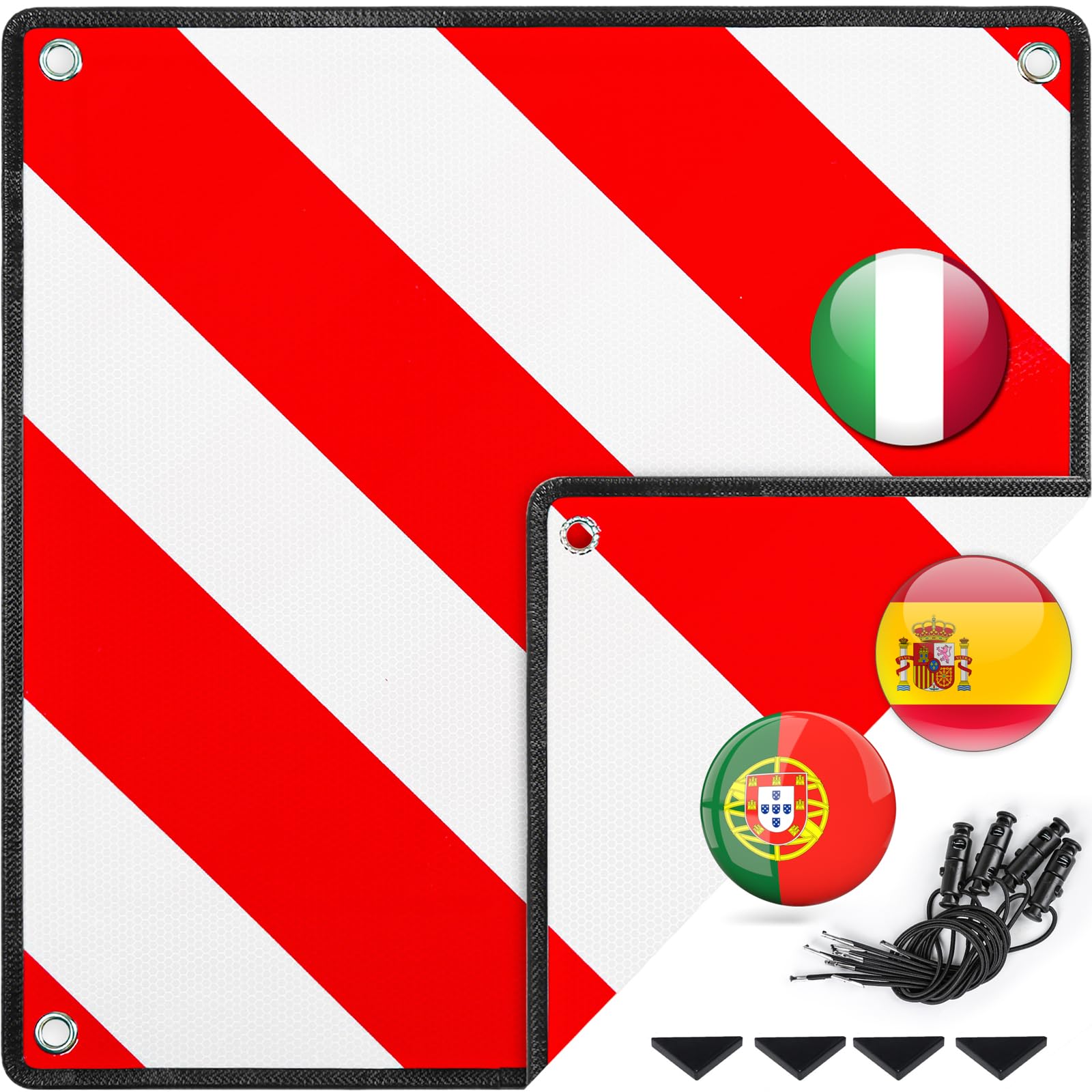 Panneau d'avertissement 3 en 1 Rouge Blanc Réfléchissant 50 x 50 cm pour Porte-vélos Italie Espagne Portugal