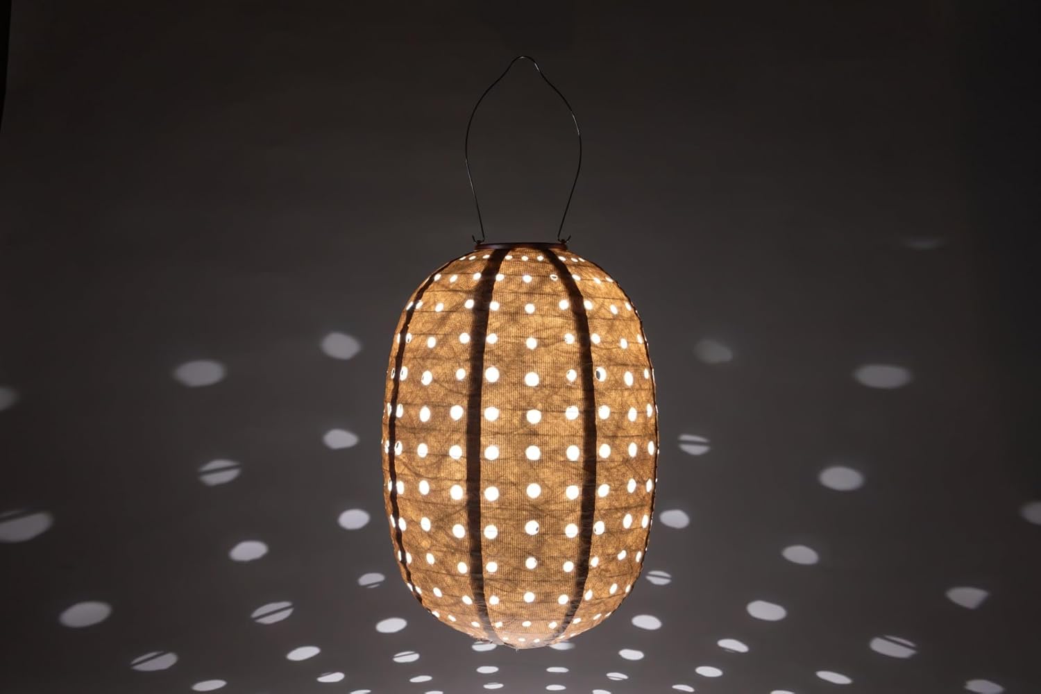 SOJI Stella Barrel Solar Lantern, 14” Swiss Dot Outdoor Hanging Light – Waterproof Tyvek® Patio, Garden & Yard Decor, Solar Powered LED with Stainless Steel Hardware (Rose)