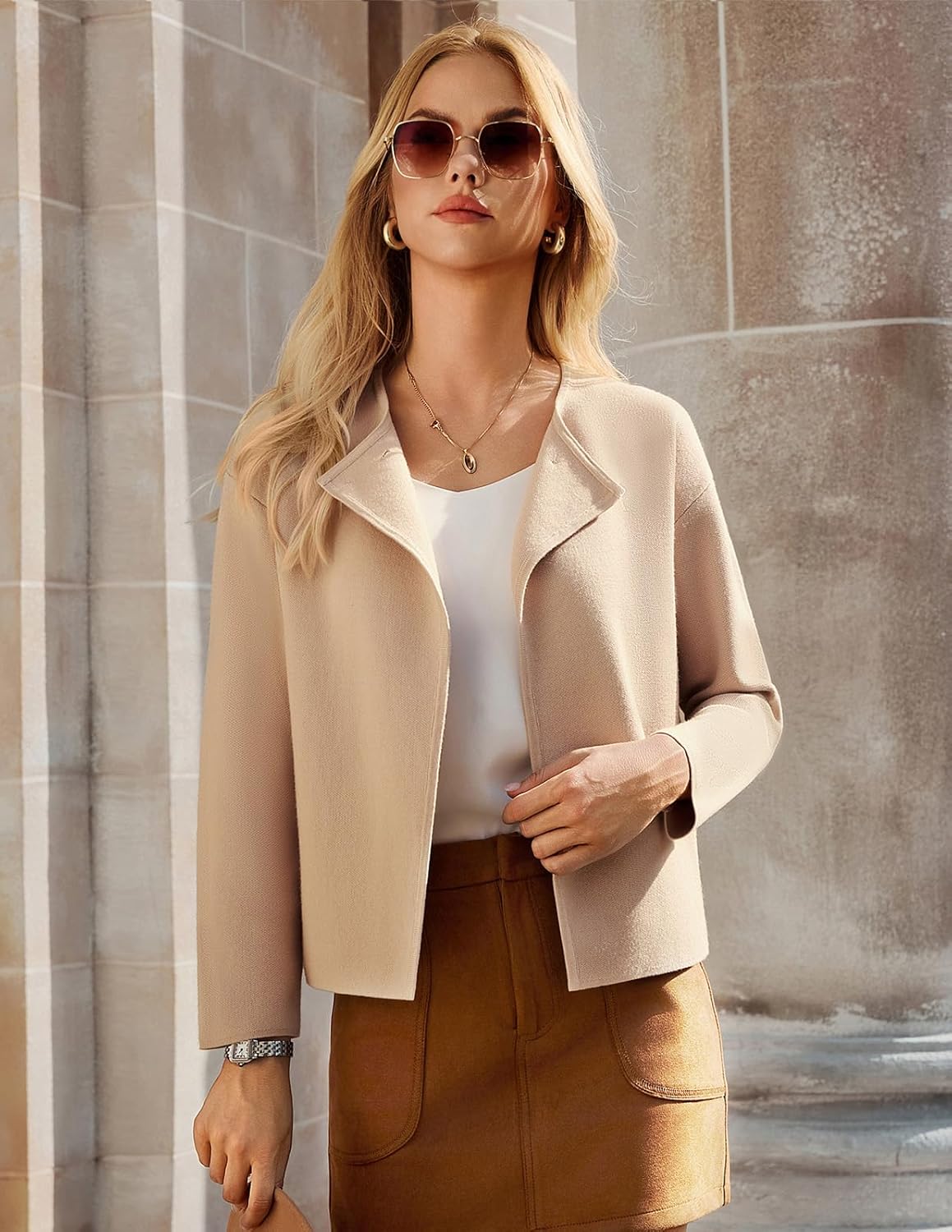 GRACE KARIN Womens Cropped Knit Sweater Blazer, Oversized Open Front Jackets 2026 Spring, Laple Cardigans Dressy Casual - Image 2