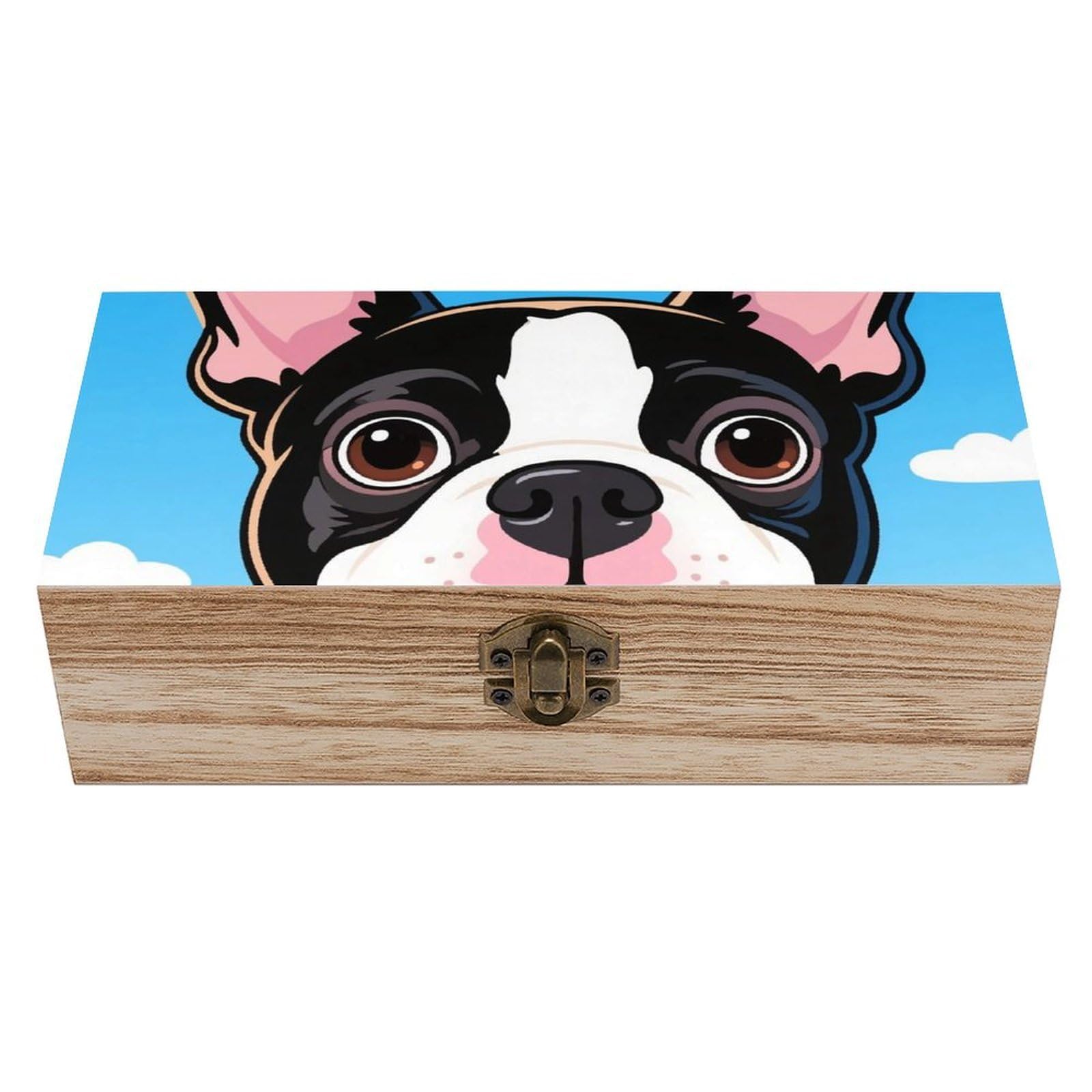 asbwuo Cartoon Dog Face Wooden Keepsake Box Storage Boxes with Hinged Lid