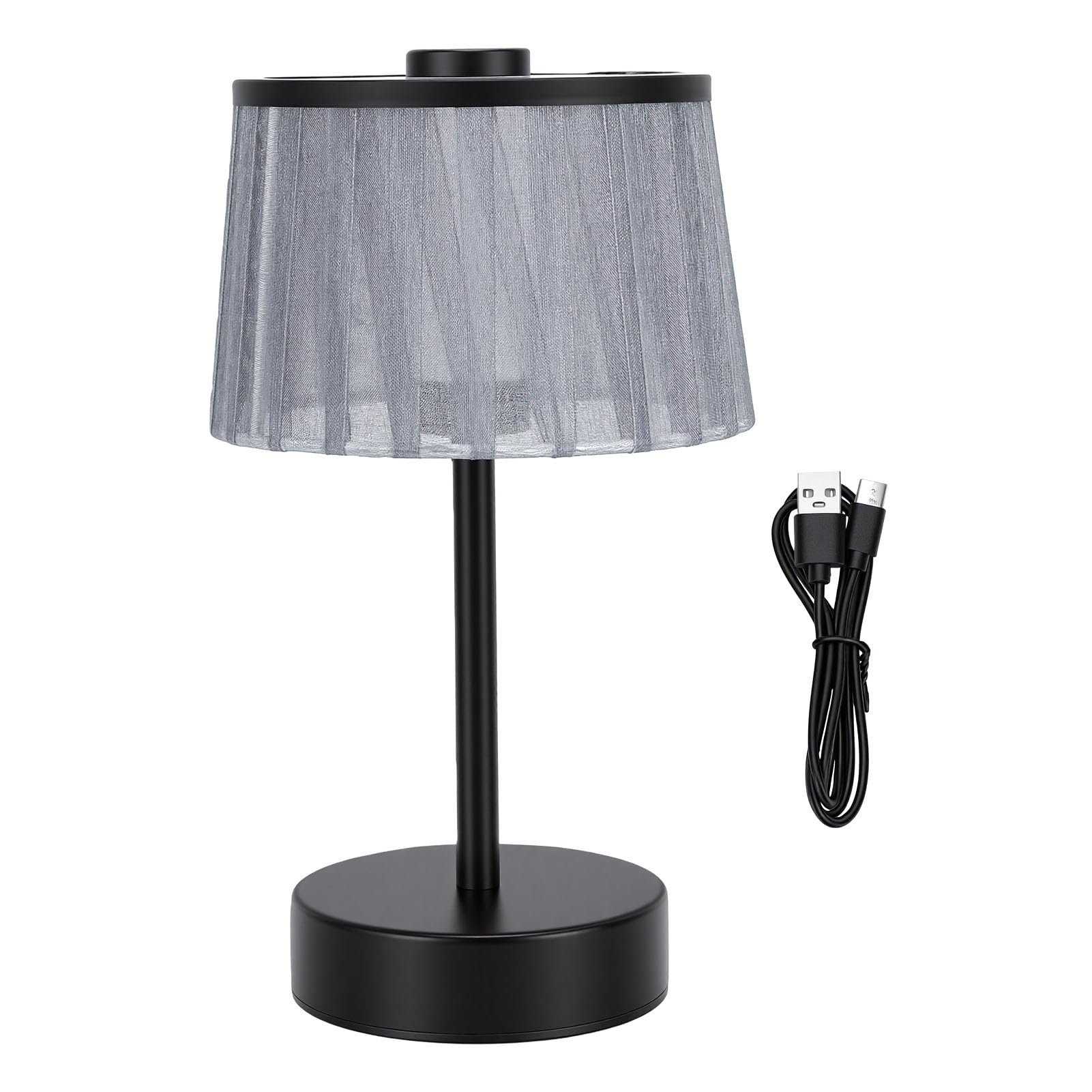 Ejoyous Kleine Kabellose Tischlampe, Wiederaufladbare Nachttischlampe aus Stoff mit Sockel aus Aluminiumlegierung, 1200-mAh-Akku, Touch-Steuerung, Weiches Licht für den Nachttisch Im Schlafzimmer