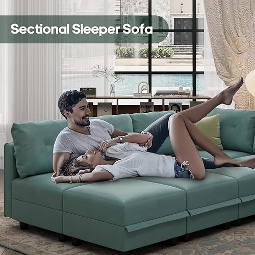 Miniatura 8 de LLappuil Sofá modular modular con diván reversible, sofá en forma de U con almacenamiento, moderno sofá de tela de piel sintética con otomana,