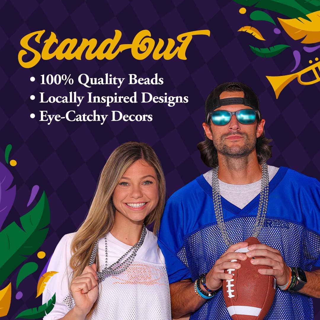 THE MARDI GRAS KREWE - Beads Necklaces Mardi Gras 72 Pack, 6 Dozen 33" 7mm - Party Favors, Parades, Bulk Decorations, Costumes, Festivals, Events - Silver
