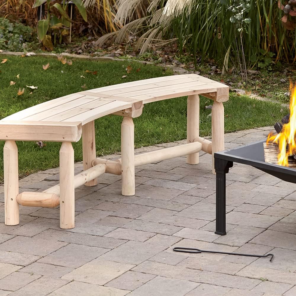 CASTLECREEK Curved Fire Pit Bench, Wood Log Bench Seat, Outdoor, Backyard, Rustic : Patio, Lawn & Garden