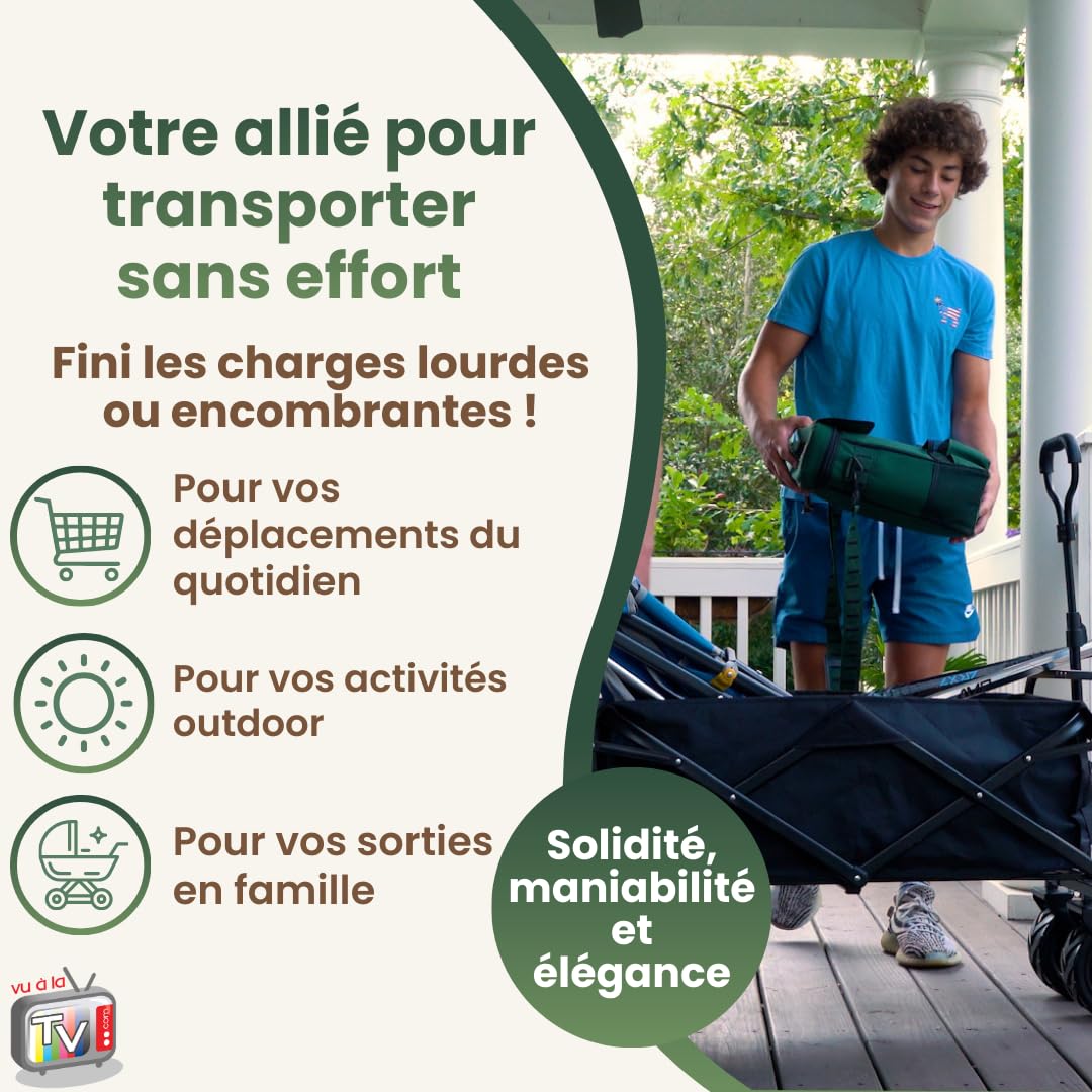 VENTEO - Chariot de Courses Pliable 150 kg Tout Terrain | Desserte à roulettes Métal avec Roues Pivotantes 360° | Solution Polyvalente en Complément d’Une Poussette Canne pour Jardin Plage Camping