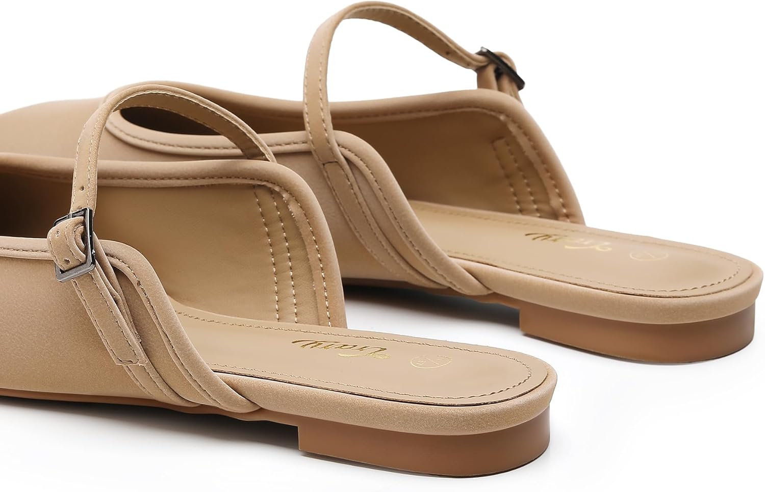 Trary Mules for Woman Mary Jane Flat Shoes Slip on Comfortable Backless Loafers Flats Square Toe Office Casual Vintage - Image 4