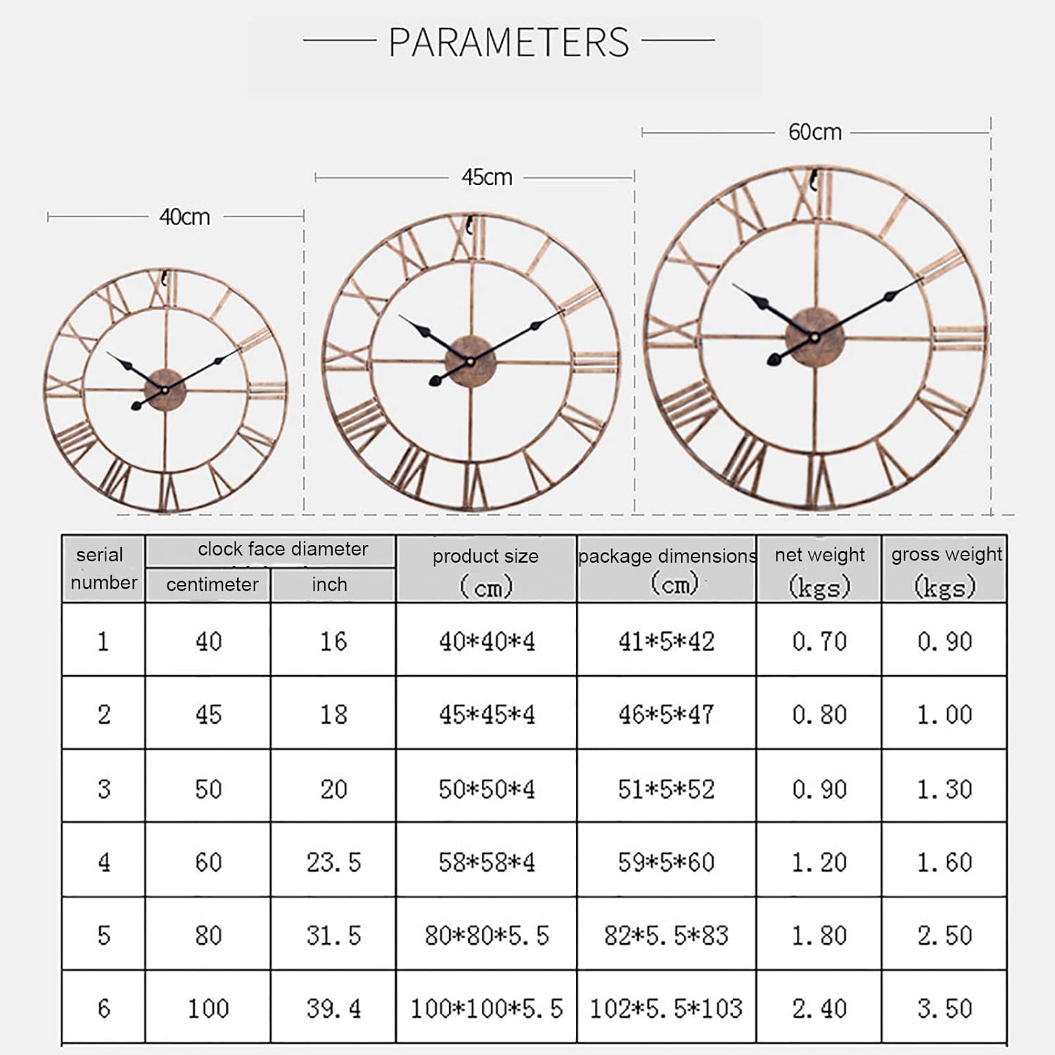 JATIBOSH 16 Inch Wall Clock Non Ticking Outdoor Clock Battery Operated Decorative Round Hunging Clock European Industrial Metal Roman Clock for Garden Patio Pool Fence (Batteries Not Included)