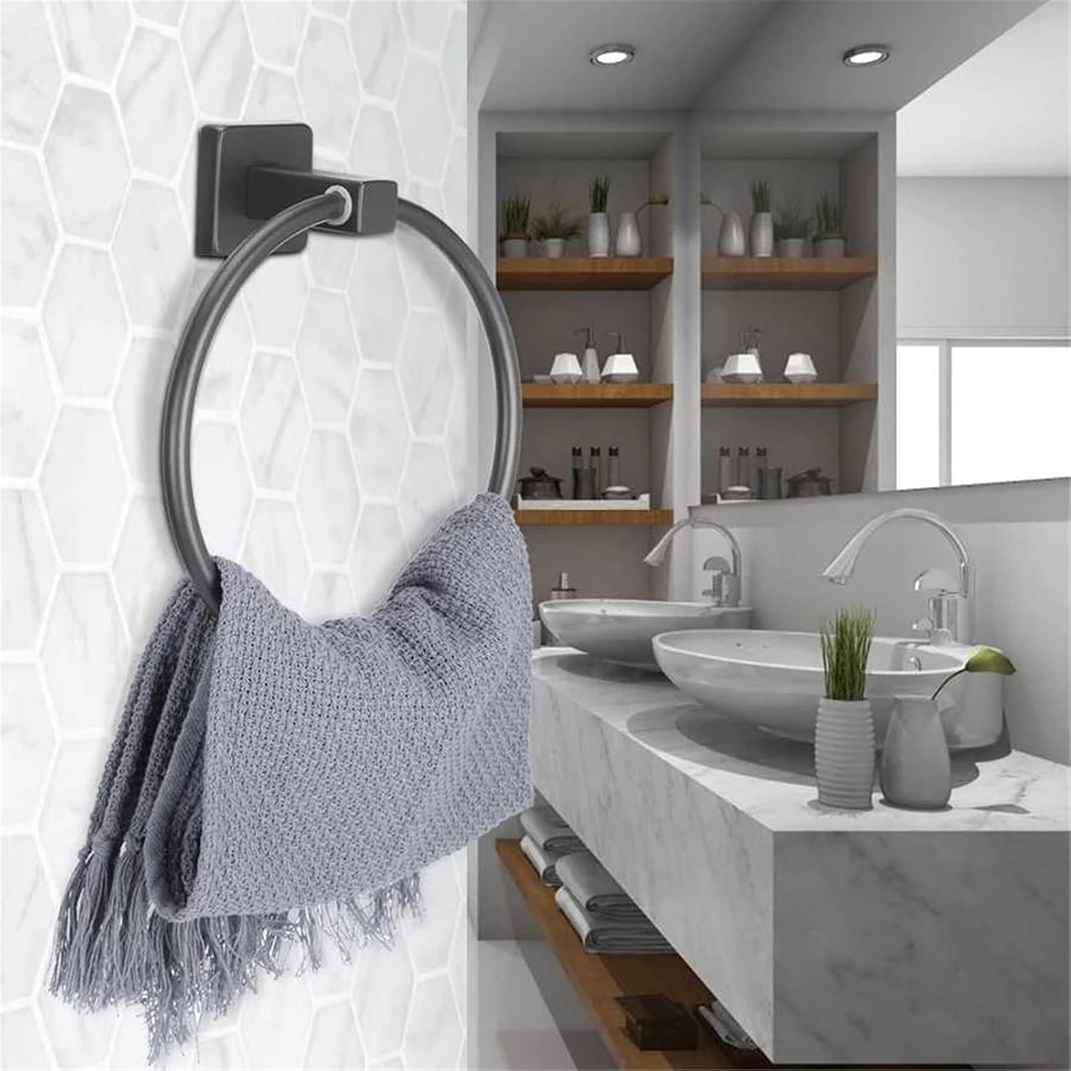 Towel Ring Wall-Mounted Towel Storage Rack Hanger Bathroom for Bath, Kitchen, Hotel