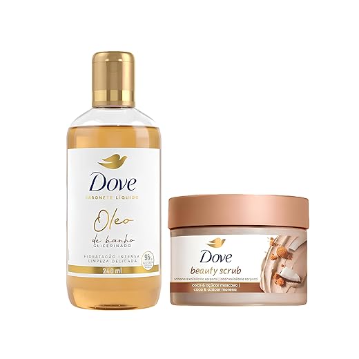 Dove Kit Sabonete Líquido Óleo de Banho Glicerinado 240ml + Sabonete Esfoliante Beauty Scrub Coco e Açúcar Mascavo 280g