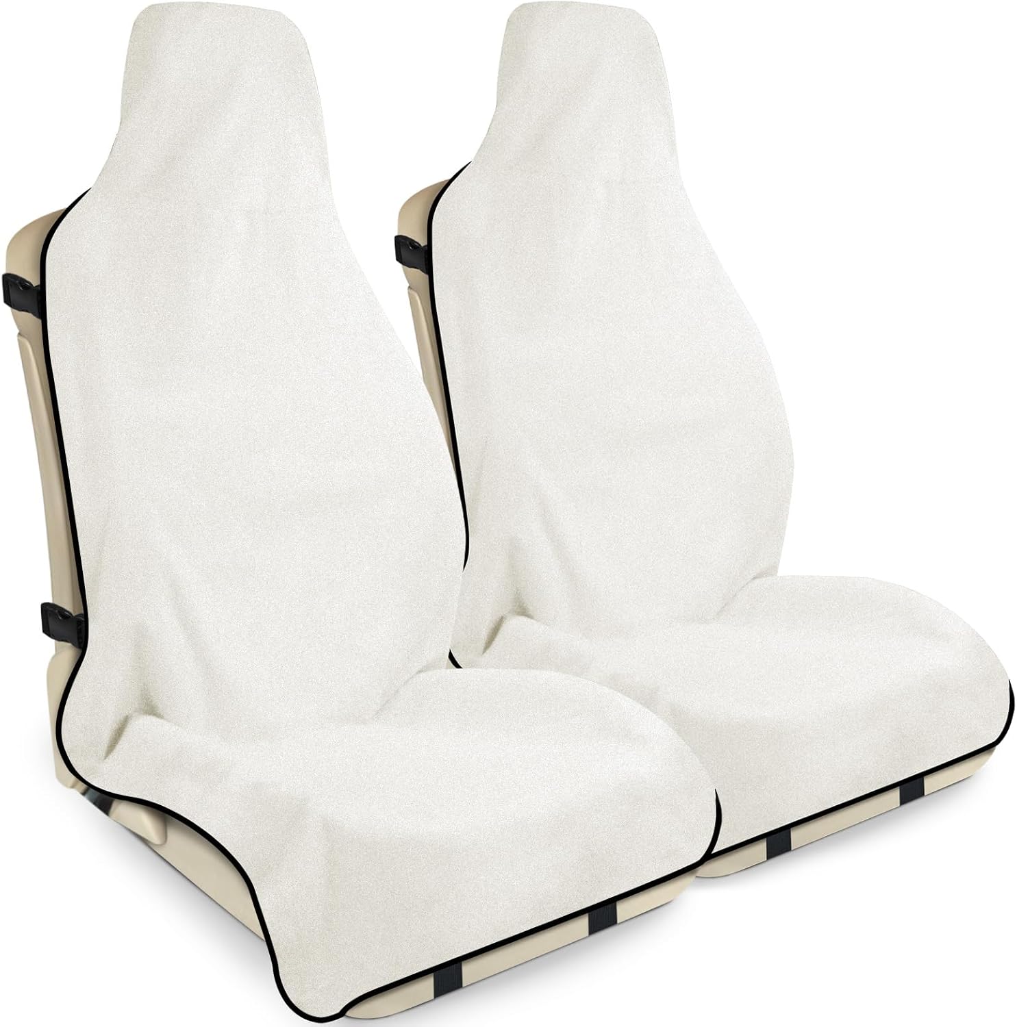 INFANZIA Waterproof Sweat Towel Seat Cover, Premium Car Seat Towel Protector for Trucks SUV Jeep, Universal Non-Slip Bucket Seat Covers for Post Gym Workout, Running, Swimming, Beach (Beige, 2Pcs)