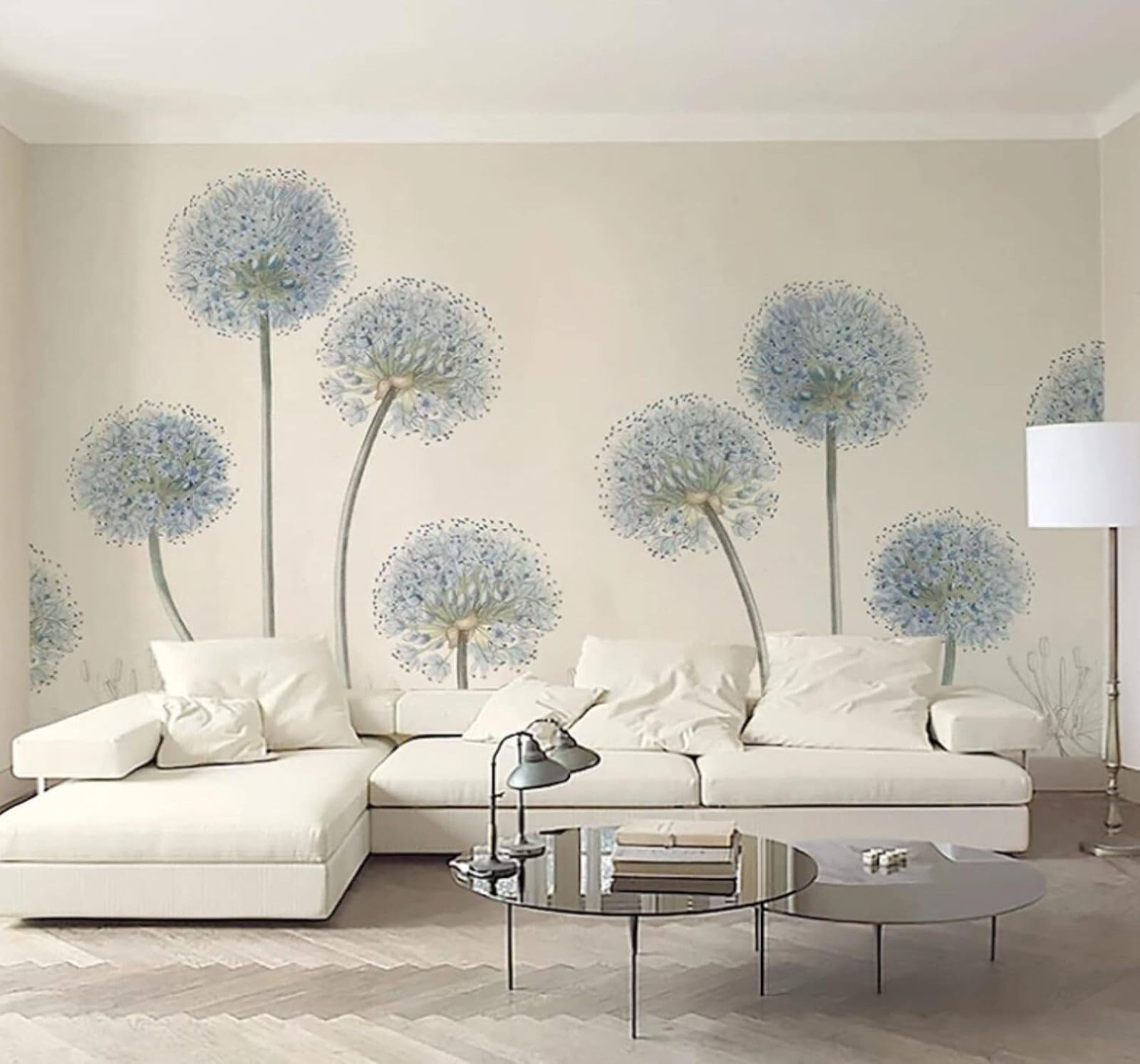XLMING Minimalist Three Dimensional Blue Dandelion Art 3D Wallpaper Luxury Silk Study Dining Feature Sofa Grey Bedroom Living Room Tv Decorative Wall-400cm×280cm