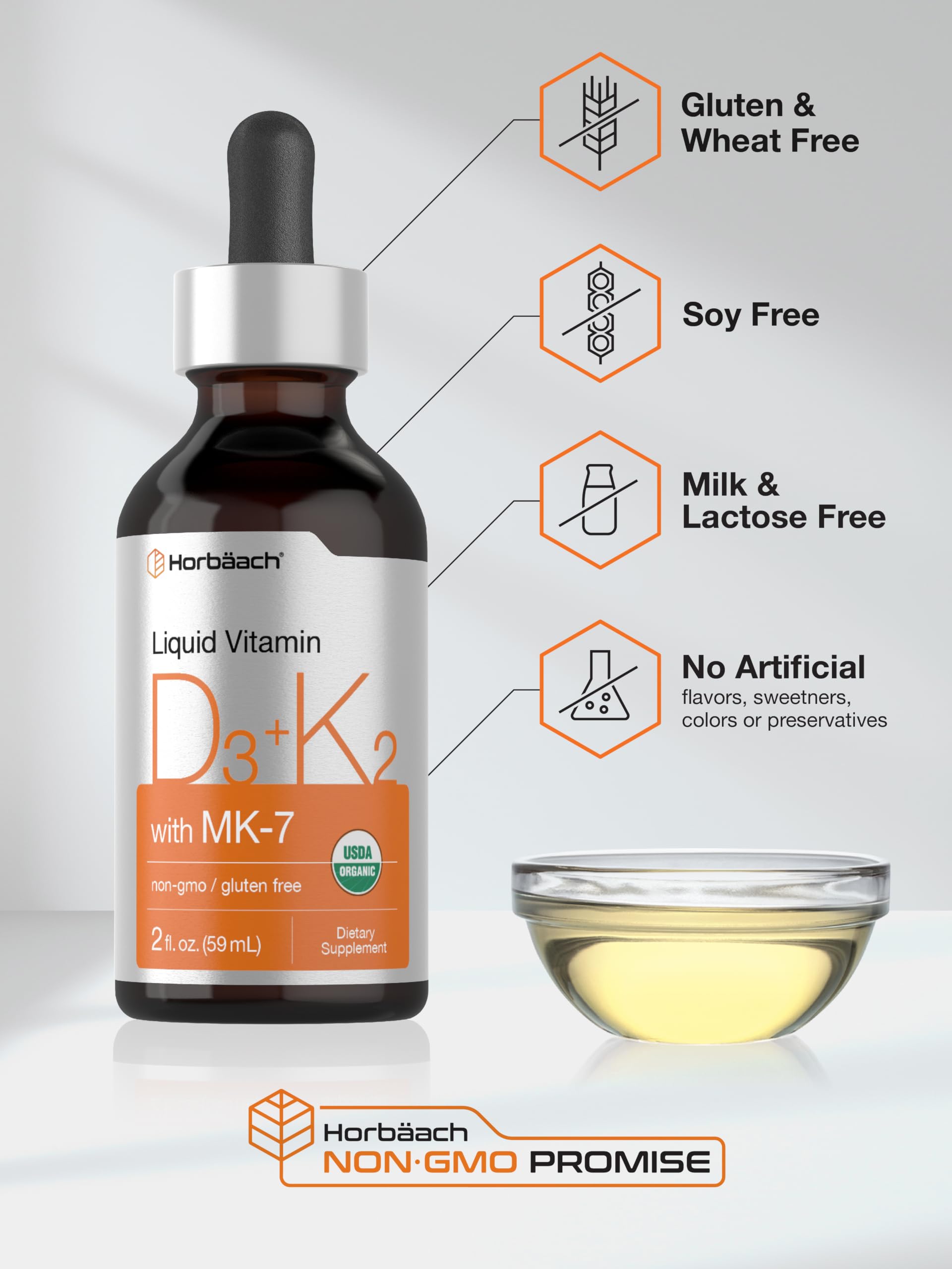 Horbäach Vitamin D3 K2 Liquid Drops | with MK7 | 2 Fl Oz | Vegetarian, Non-GMO, Gluten Free Supplement — Amazon image 5