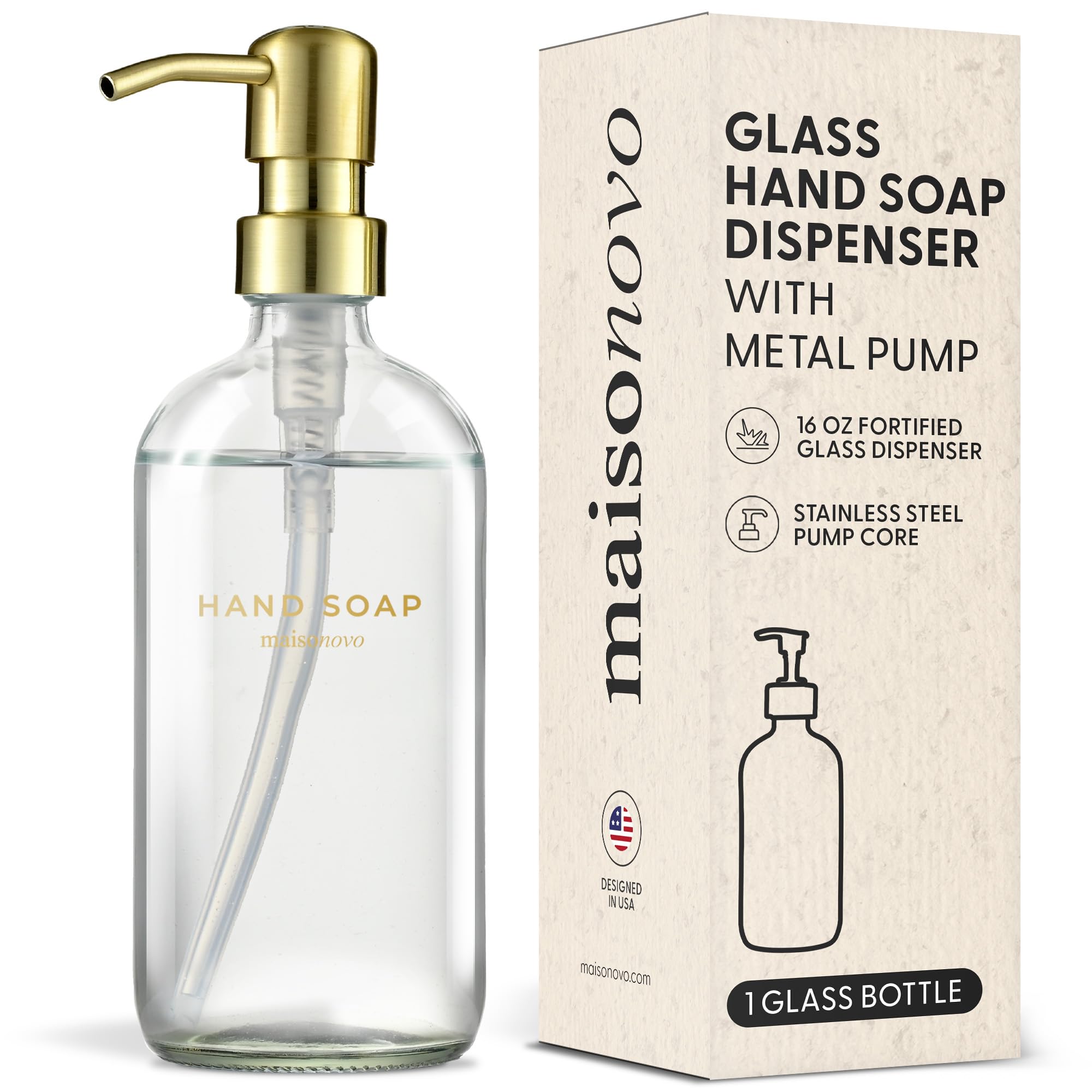 Soap Dispenser 1-Piece Set | 16.9oz Clear Bottles with Gold Stainless Steel Pump Core