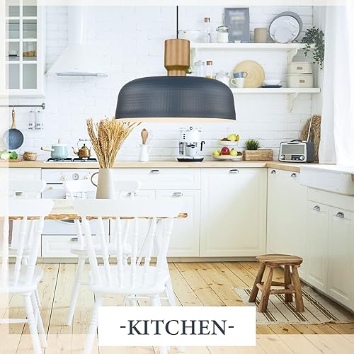 Miniatura 6 de Darkaway Lámparas colgantes industriales de gran tamaño con pantalla de metal martillado, 18.1 pulgadas, iluminación colgante grande azul para isla