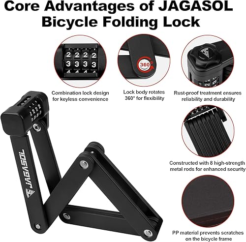 Miniatura 2 de Cerradura plegable antirrobo para bicicleta, cerradura de cadena plegable de combinación para bicicleta, scooter y motocicleta, 0.8 pulgadas de