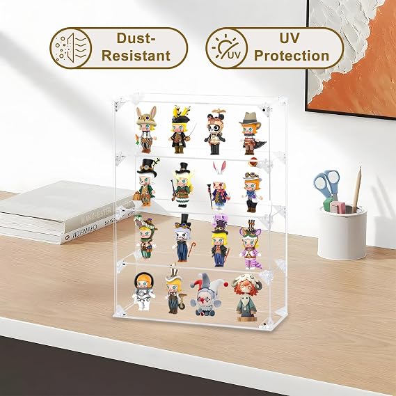 Acrylic Display Case for Collectibles, 4 Layer Clear Wall Mounted or Desktop Storage Organizer for Pop Figures, Dustproof Display Cabinet Box for Mini Toys Rock Crystals