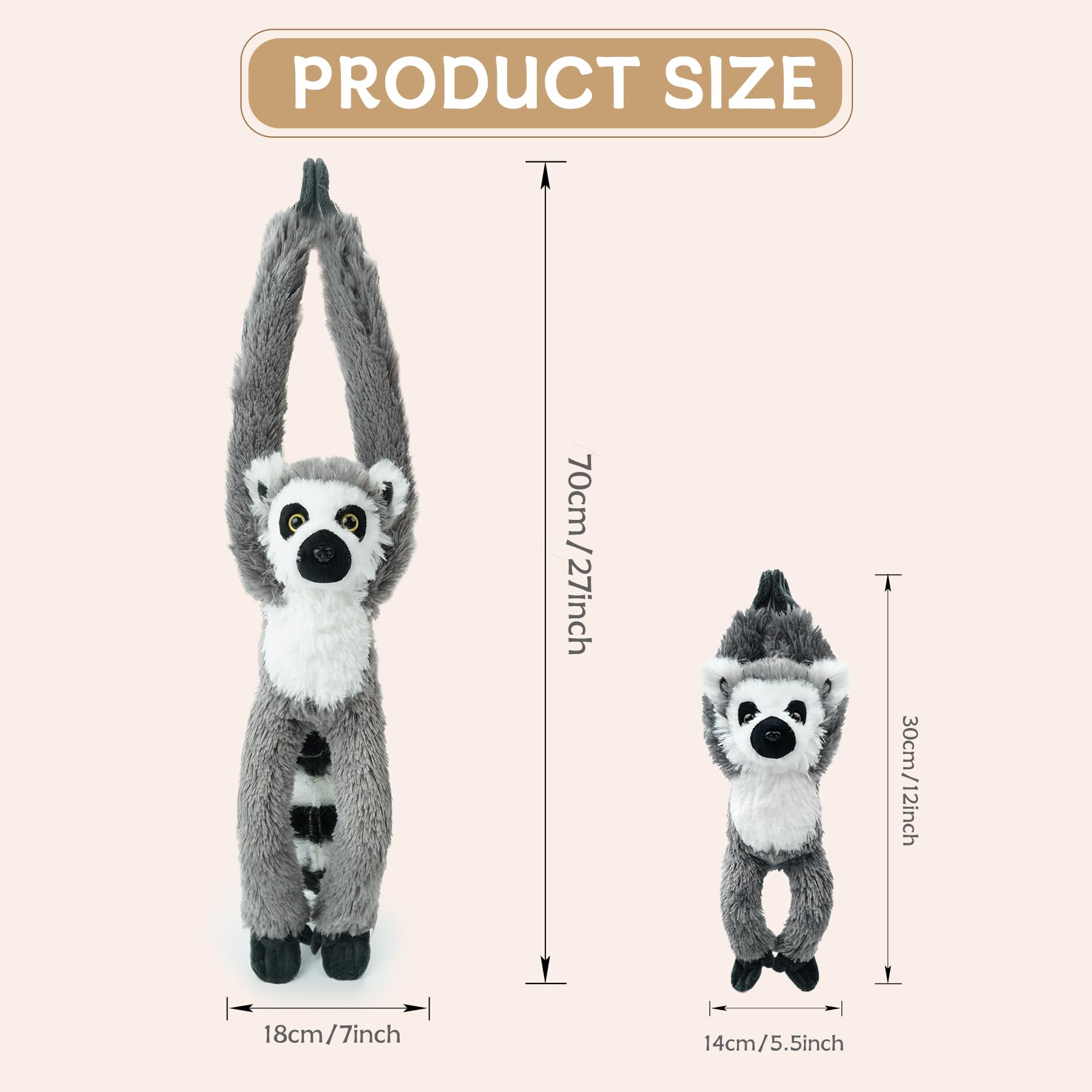 Photo 1 of Hideekoog 2pcs Lemur Hanging Stuffed Animal Mother with Baby Hangs Plush Toys, Hooks and Stuffed Animals with Rings for Kids, Gifts for Boys and Girls