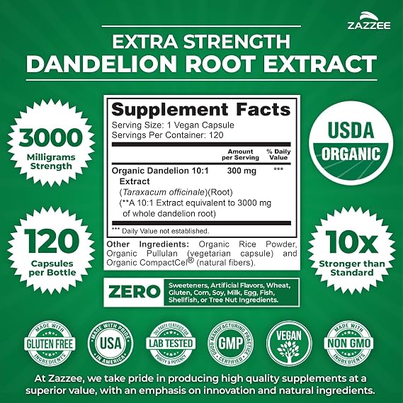 Zazzee Herbal Uric Acid Cleanse Bundle | USDA Organic Dandelion Root Extract Capsules Plus Super Concentrated 10:1 Organic Tart Cherry Extract Capsules | Non-GMO Vegan & ISO Lab Tested