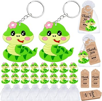 60 Pack Snake Party Favors Include 20 Snake Keychains, 20 Thank You Tags, 20 Gift Bags for Safari Party, Jungle Baby Shower, Animal Themed Kids Birthday, Wild ONE First Birthday