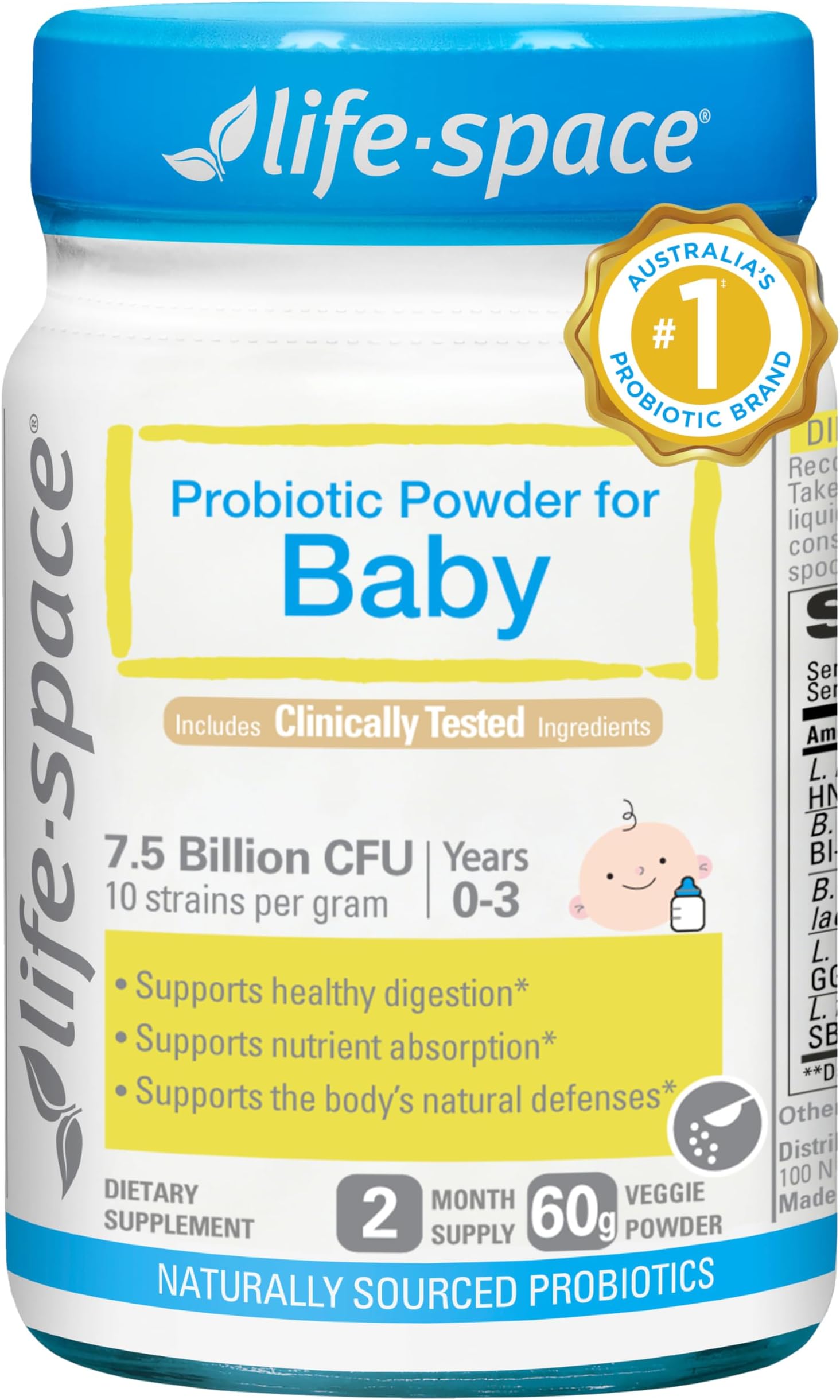 Baby Probiotic Powder for Infants and Toddlers up to 3 Years Old - 10 Strains for Supporting Digestive, Gut and Immune Health - 60 Grams