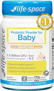 Life-Space 60 Grams, for 0-36 Month Baby, 7.5 Billion CFU & Multi Strain, Balance Microflora, Supports Digestive Health & Nutrient Absorption & Immunity, No Refrigeration Probiotic Powder for Baby