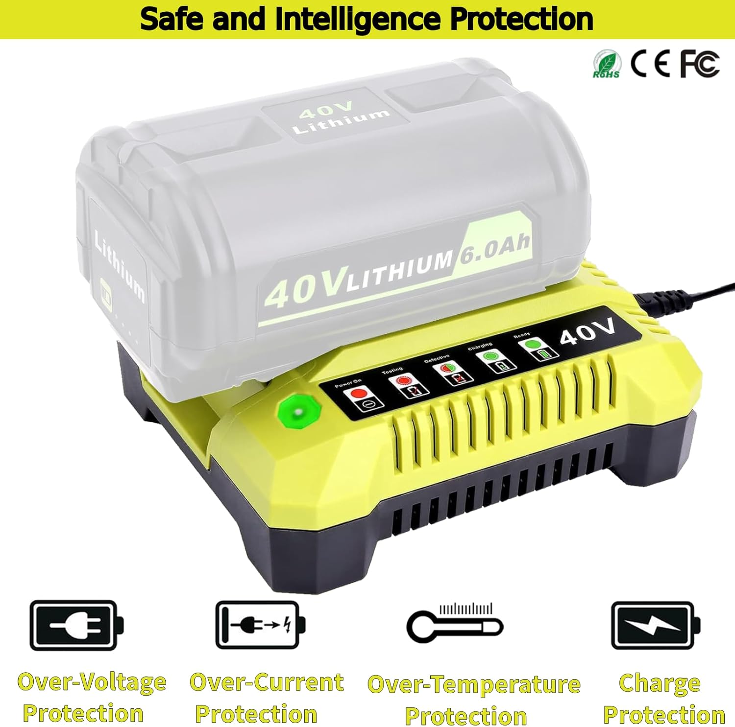 Tulepowceeng OP401 Rapid Charger Compatible with Ryobi 40V Lithium Battery OP4040 OP4026 OP4050A OP4026A OP4050 OP40601 Replacement for 40v Battery Charger OP400 OP404 OP406A