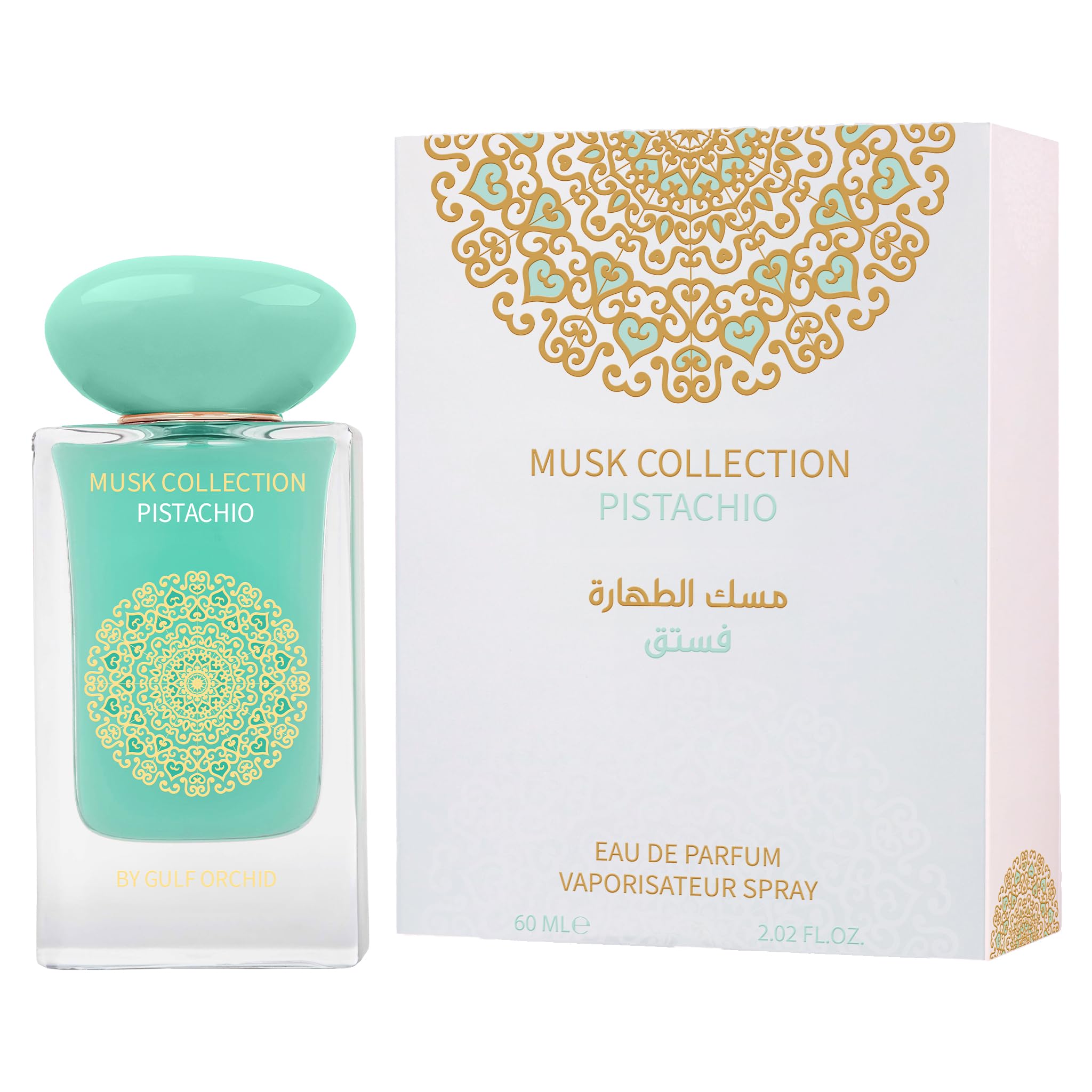 Gulf Orchid MUSK TAHARA PISTACHIO Eau de Parfum 60ml - Perfume dulce oriental unisex - Fragancia de almizcle suave de larga duración con vainilla tonka y sándalo