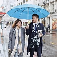 Vista 60 de G4Free Paraguas invertido resistente al viento de 54/62 pulgadas con rayas reflectantes, paraguas de golf grande y compacto para lluvia, 10