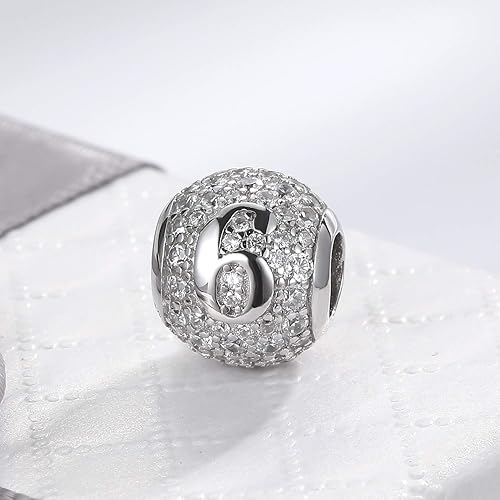 Miniatura 3 de Dijes de plata de ley 925 con números 0-1-2-3-4-5-6-7-8-9 para pulsera Pandora, joyería de número de la suerte, circonita cúbica, cuentas