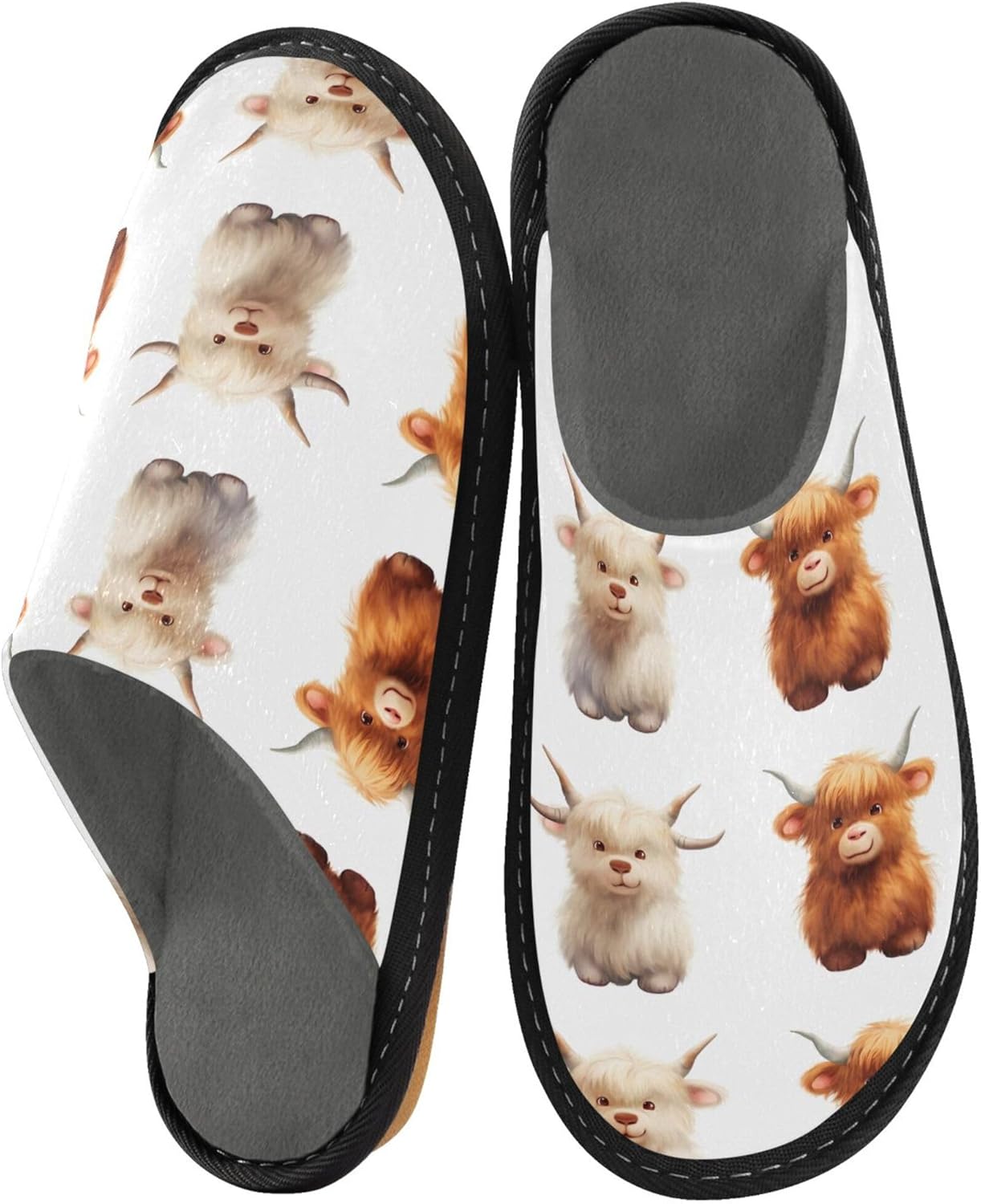 Cute Highland Cow Pattern House Slippers – Cozy Fuzzy Slippers for Guests, Washable & Disposable, Perfect for Shoeless Home, Spa & Hotel Use A111040