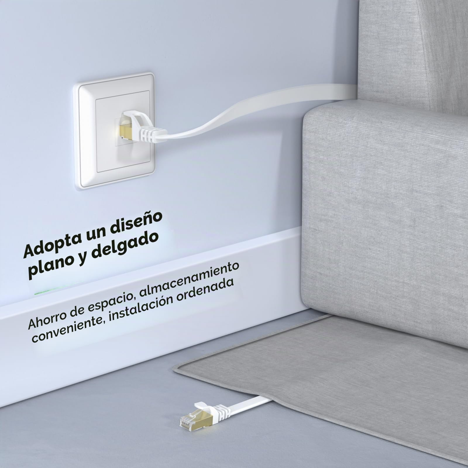 BUSOHE Cable de Red Ethernet Cat 8 de 20M, Plano RJ45 Gigabit LAN de Alta Velocidad, 40Gbps y 2000Mhz para Switch, Rúter, Módem, Panel de Conexión, PC (Blanco)