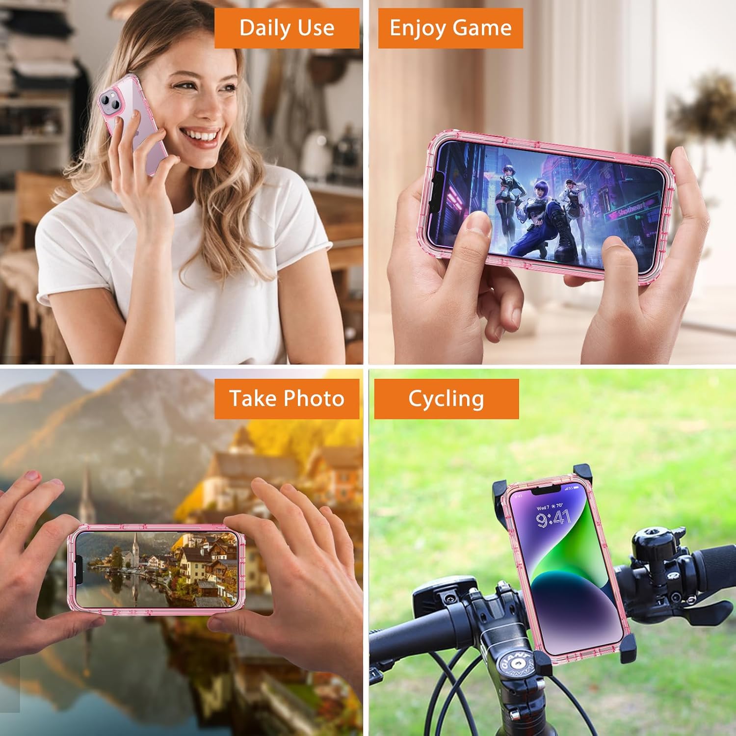 Lifedance iPhone 14/13 Case, Full-Body Rugged Protective Case with Built-in Screen Protector, 10 FT Military Grade Drop Protection, Heavy Duty Shockproof, Clear Pink - Image 6