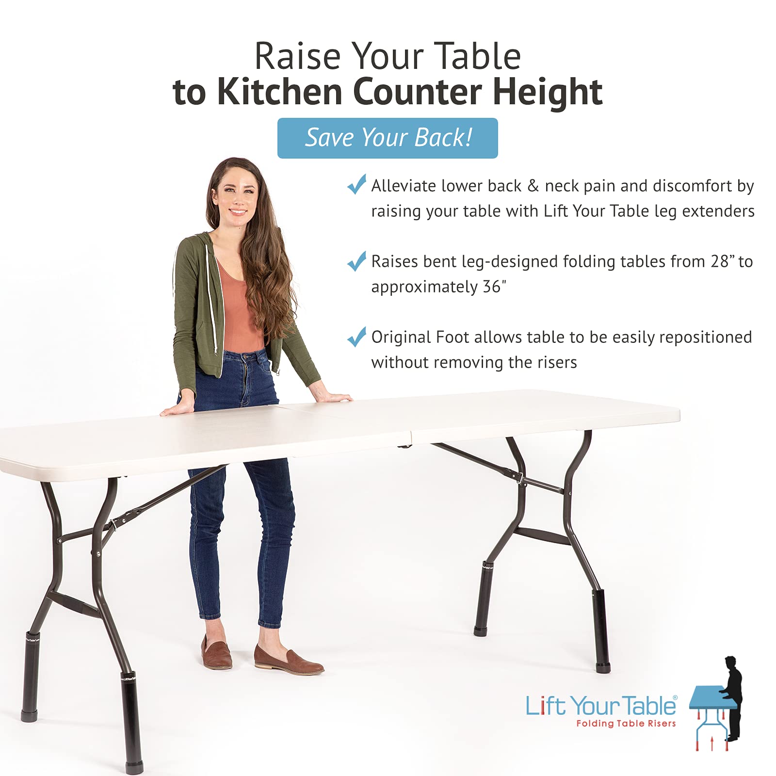 Lift Your Table Leg Extensions for Use with Wishbone/Bent Leg Folding Tables, Raises Table Up