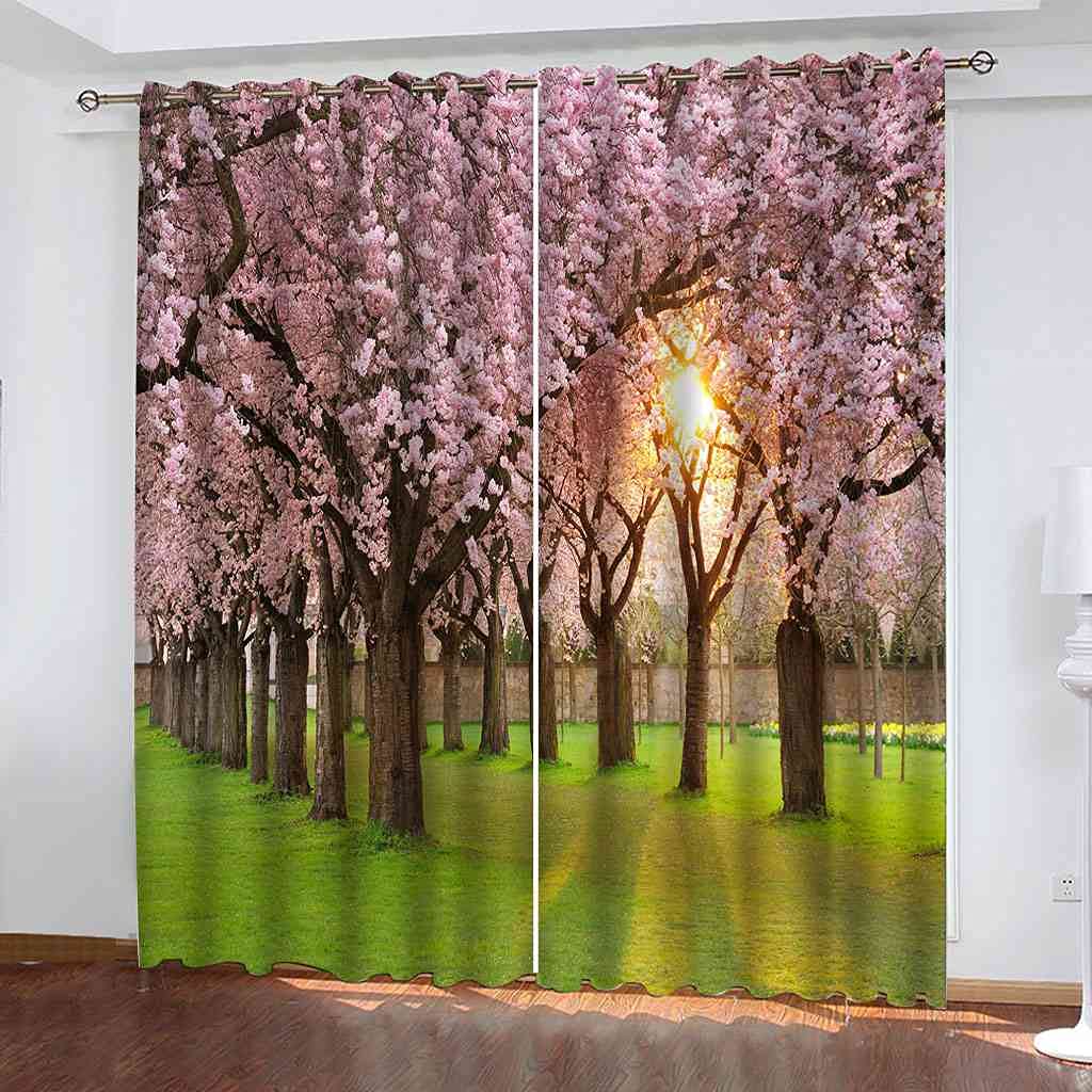 Rideau occultant à oeillets paysage bois rose 3D occultation thermique