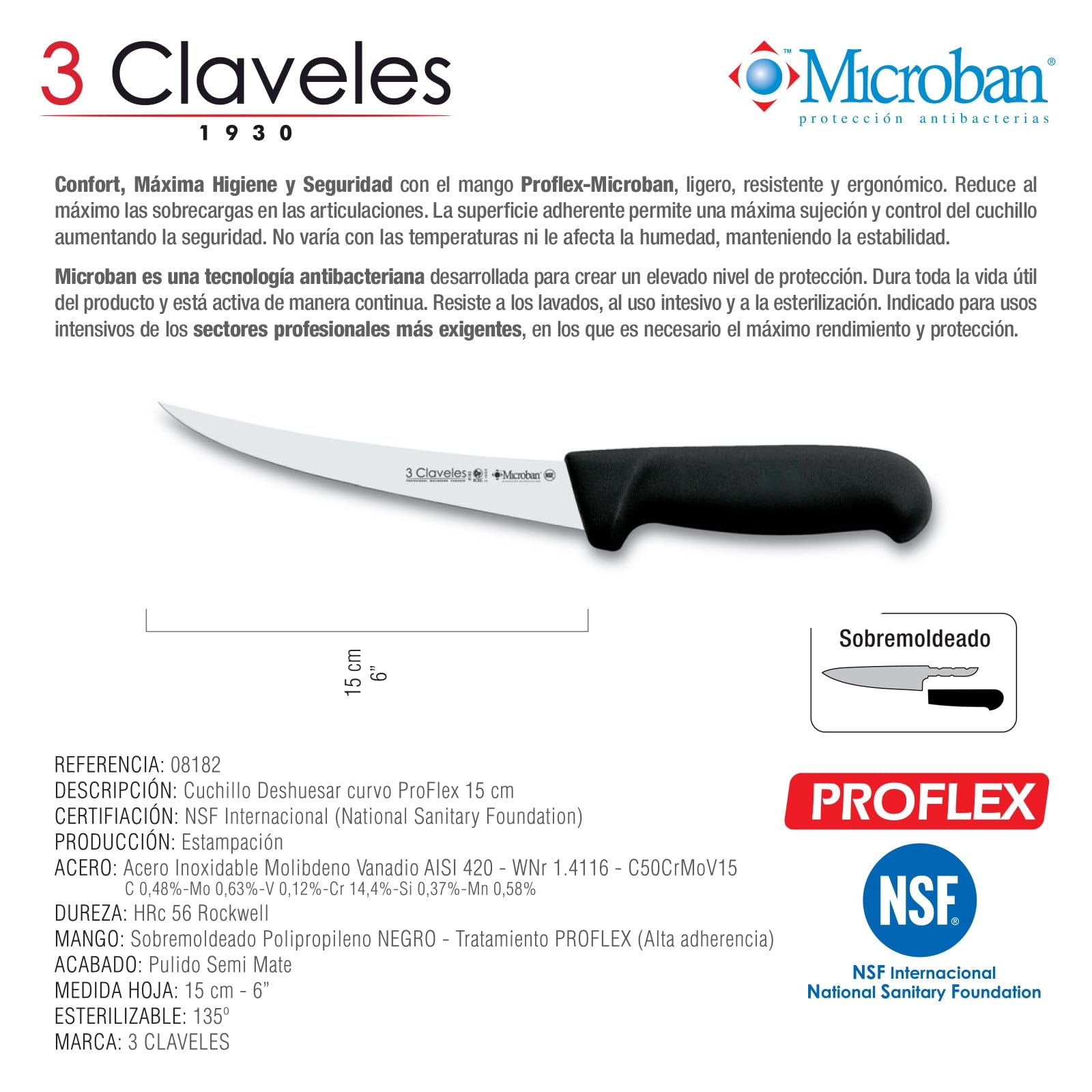 Cuchillo deshuesar curvo Proflex acero inoxidable negro 15 cm
