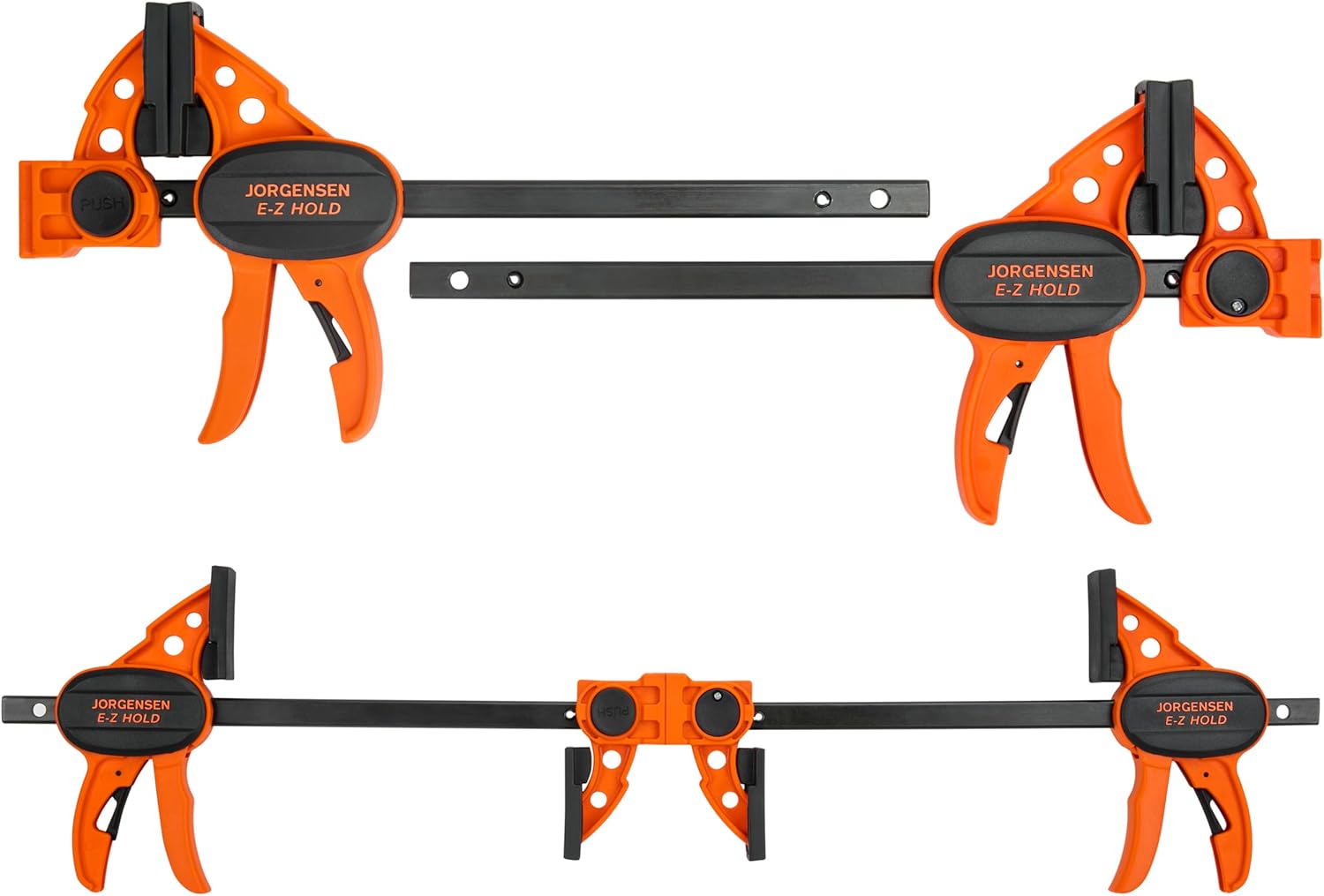 Jorgensen 6" Bar Clamps 4-Pack for Woodworking - One-Hand E-Z Hold Spreader, 200 lbs Capacity, Versatile Light Duty Design