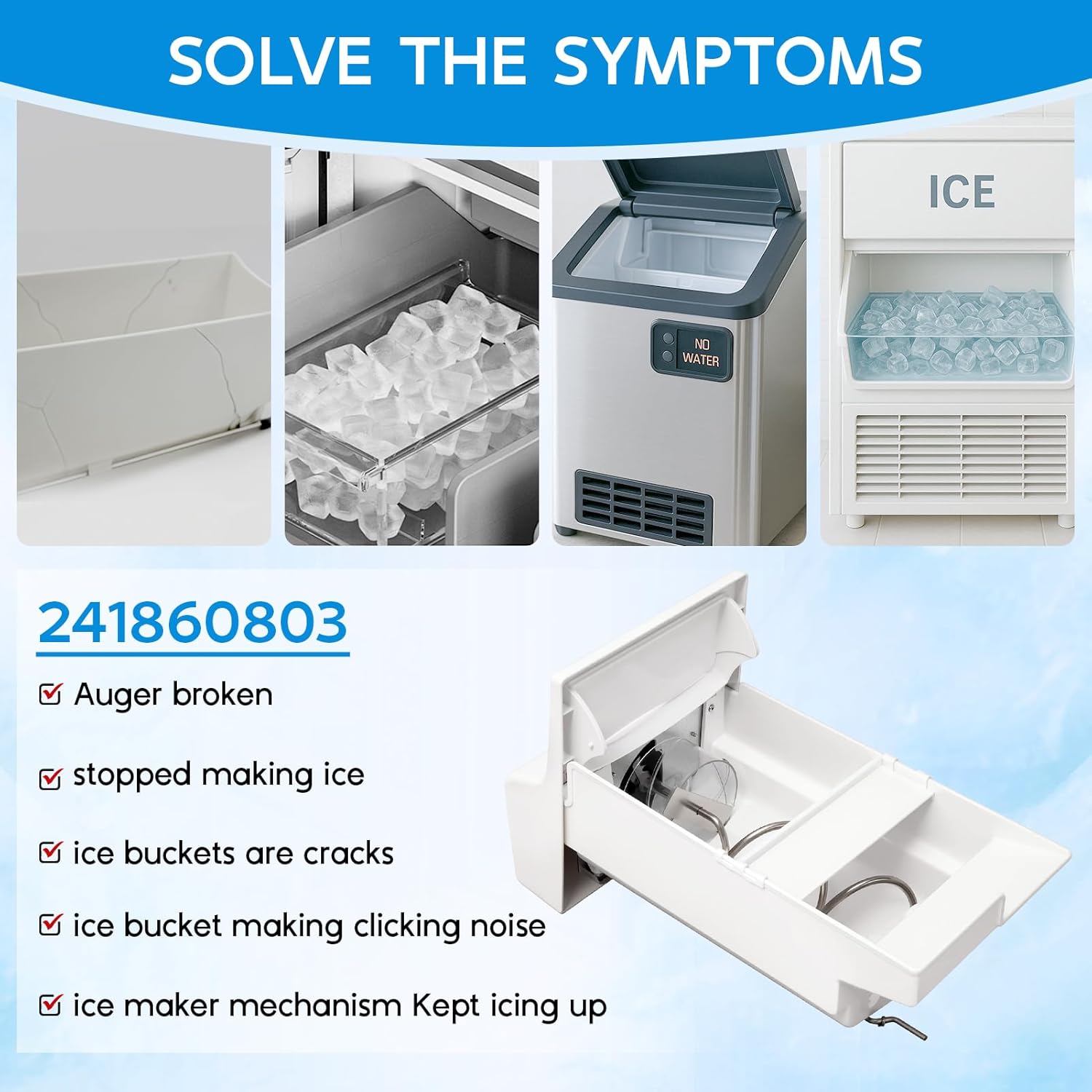 Upgraded 241860803 Refrigerator Ice Bucket Replacement for Frigidaire Refrigerator Ice Maker Replacement with Ice Bin Container Auger Assembly AP4300918 LFSS2612TF0 FFSS2615TS0 FFHS2611PFEA