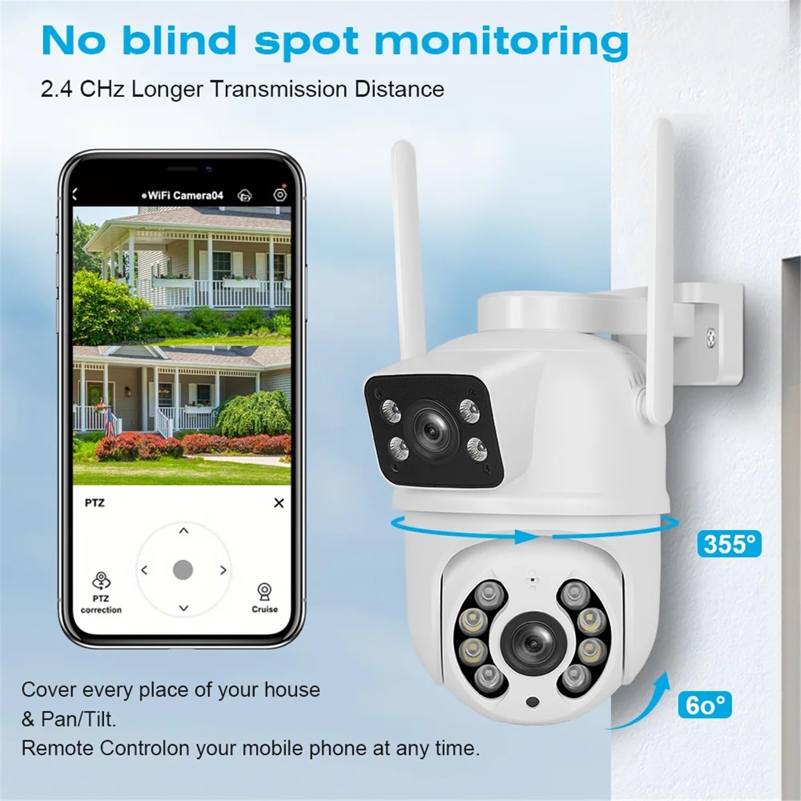 4MP PTZ Wifi Camera With Dual Lens Dual Screens AI Human Detection Wireless Outdoor CCTV Security IP Camera(ADD 128G)