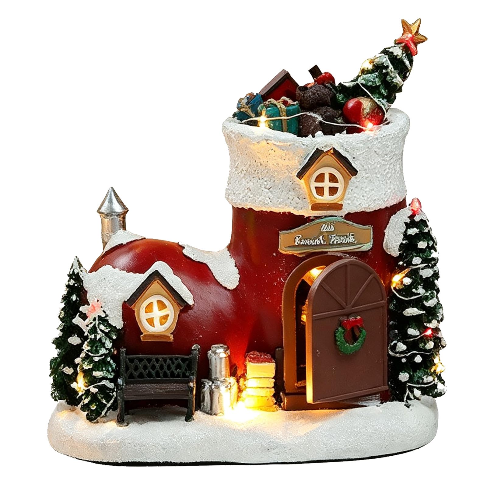Artibetter Carillon a Forma di Stivale Natalizio: Stivale Natalizio in Resina Dipinto a Mano con Musica e luci - Scarpa di Babbo Natale Musicale illuminata per caminetto, mensola del, Regalo ricordo